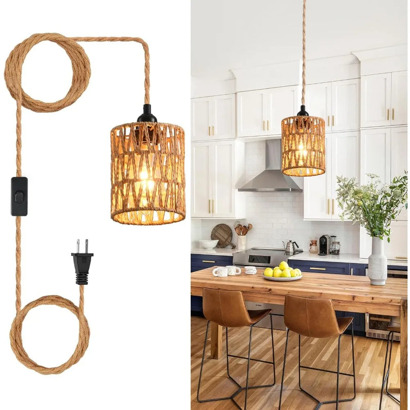 Boho Classic Ceiling Chandelier Lamp Rustic Pendant Light Plug in With Wire E27 for Bedside Restaurant Balcony Corridor Indoor