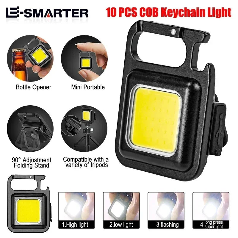 ភ្លើងការងារ COB 5PCS ភ្លើងពិលខ្នាតតូចចល័ត ចង្កៀងកូនសោរ 4 ភ្លើង LED ក្រៅផ្ទះ ការពារទឹក ភ្លើងសម្រាប់បោះតង់ ភ្លើងនេសាទ ភ្លើងពិលសម្រាប់ប្រើប្រាស់បន្ទាន់