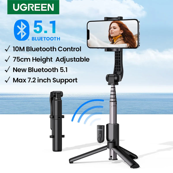 【លក់ថ្មី】ដំបងថតរូប Selfie ប៊្លូធូស UGREEN ជើងទ្រ Tripod 750mm ប្រវែង 10 ម៉ែត្រ ប៊្លូធូស បញ្ជាបិទបើកពីចម្ងាយ សម្រាប់ IOS Android