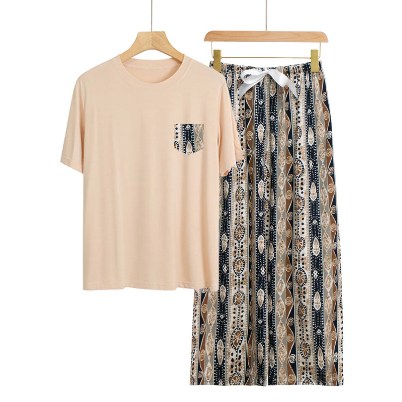 Fashion Printed Short Sleeve Straight Pants Set New Modal Comfort Woman Pajamas Loose Women's Home Clothes Spring Summer Pijama