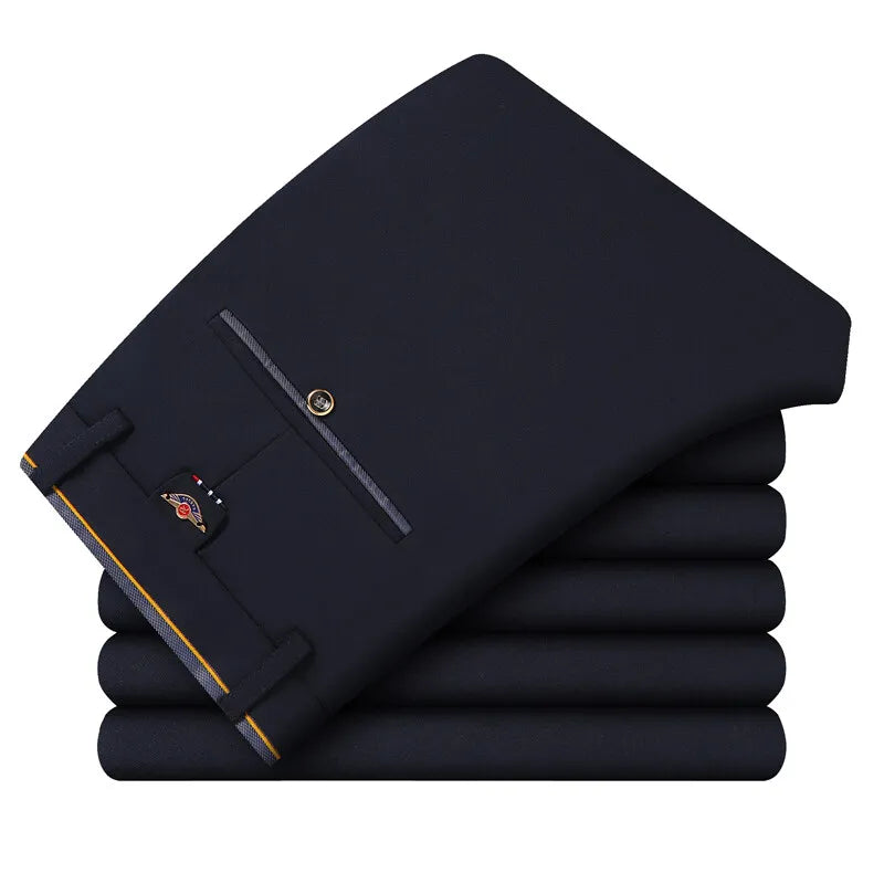 2026 Men's Elastic Casual Pants in Royal Blue And Black Slim Fit Trousers Fashionable Stretchy Leisure Trousers in Chinese.