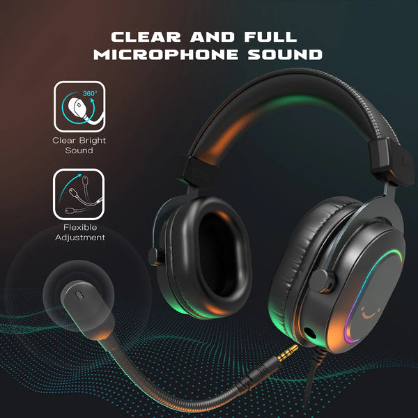 កាសស្តាប់ត្រចៀកលេងហ្គេម Fifine Dynamic RGB ជាមួយមីក្រូហ្វូន កាសស្តាប់ត្រចៀក 7.1 Surround Sound PC PS4 PS5 3 ជម្រើស EQ ហ្គេម ភាពយន្ត តន្ត្រី - H6