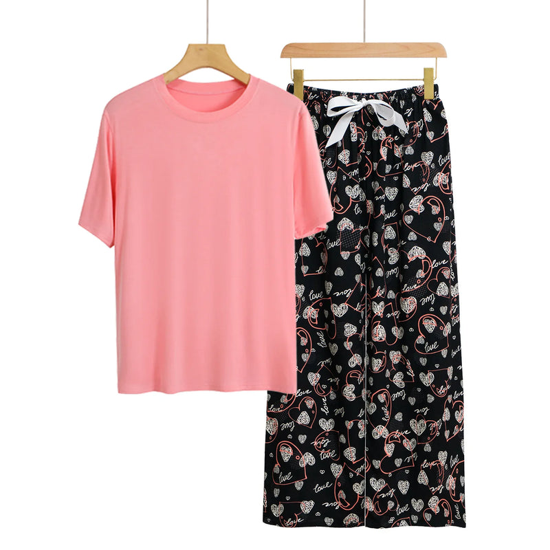 Pyjamas Femmes New Loungewear Women's Pajamas With Pants Set Spring Summer Modal Sleepwear Pijama Suit Loose Home Wear Clothes