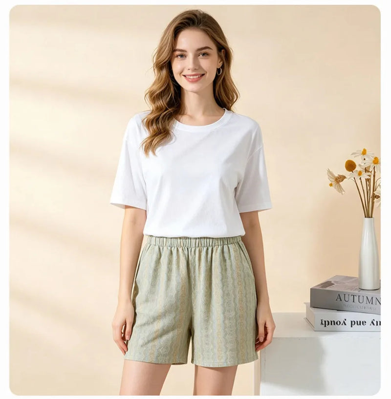 Summer Couple Sleepong Pants 100% Cotton Gauze Men's and Women's Thin Loose Home Pants Elastic Waist Shorts Pajama Pants