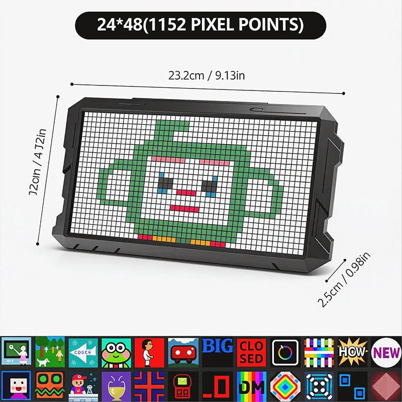 អេក្រង់បង្ហាញភីកសែល LED RGB ទំហំ 24*48 APP ផ្ទាំងគ្រប់គ្រងម៉ាទ្រីស ការបង្ហាញសិល្បៈភីកសែលដែលអាចសរសេរកម្មវិធីបានជាមួយប៊្លូធូស APP គ្រប់គ្រងភីកសែលច្នៃប្រឌិត
