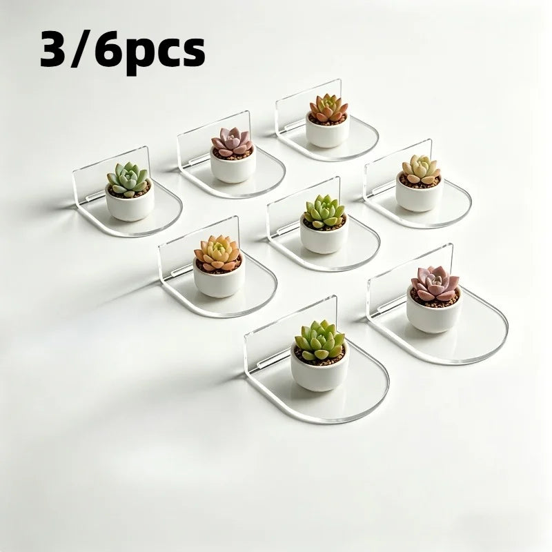 3/6pcs Acrylic Wall-Mounted Display Rack,Drill-Free Self-Adhesive Transparent Shelves,Suitable for Collections,Miniature Models.