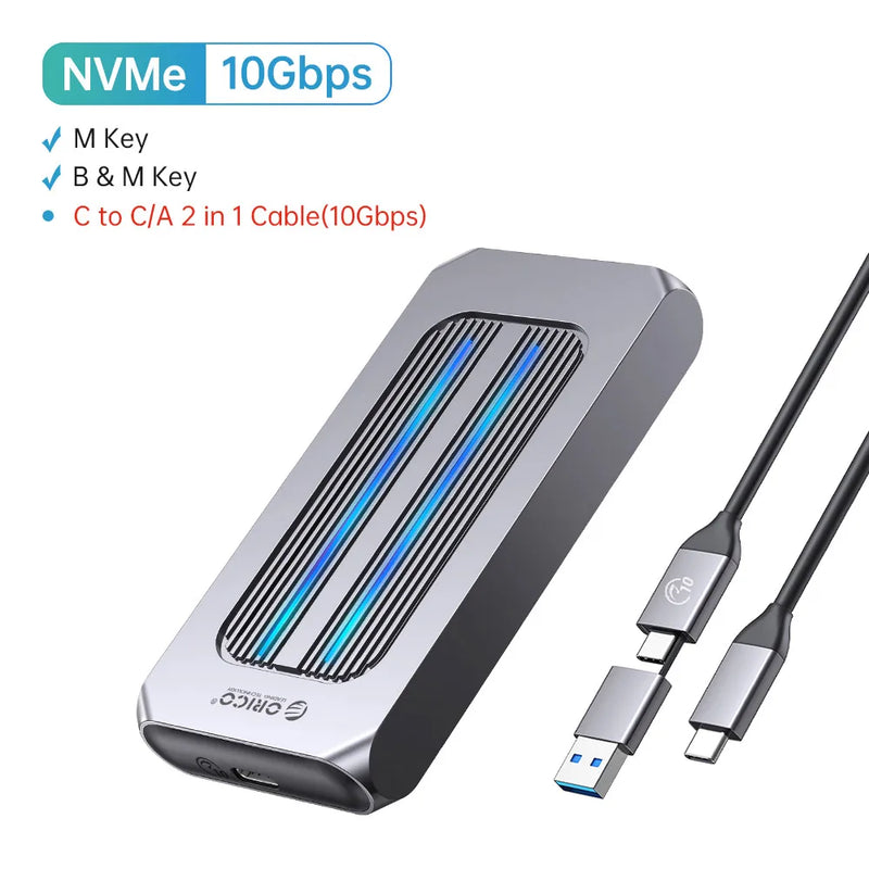 ORICO RGB M.2 SSD Enclosure 10Gbps M2 NVMe SSD Case All Aluminum USB3.1 Gen2 Case for Solid State Drive for Gamer Video Editing