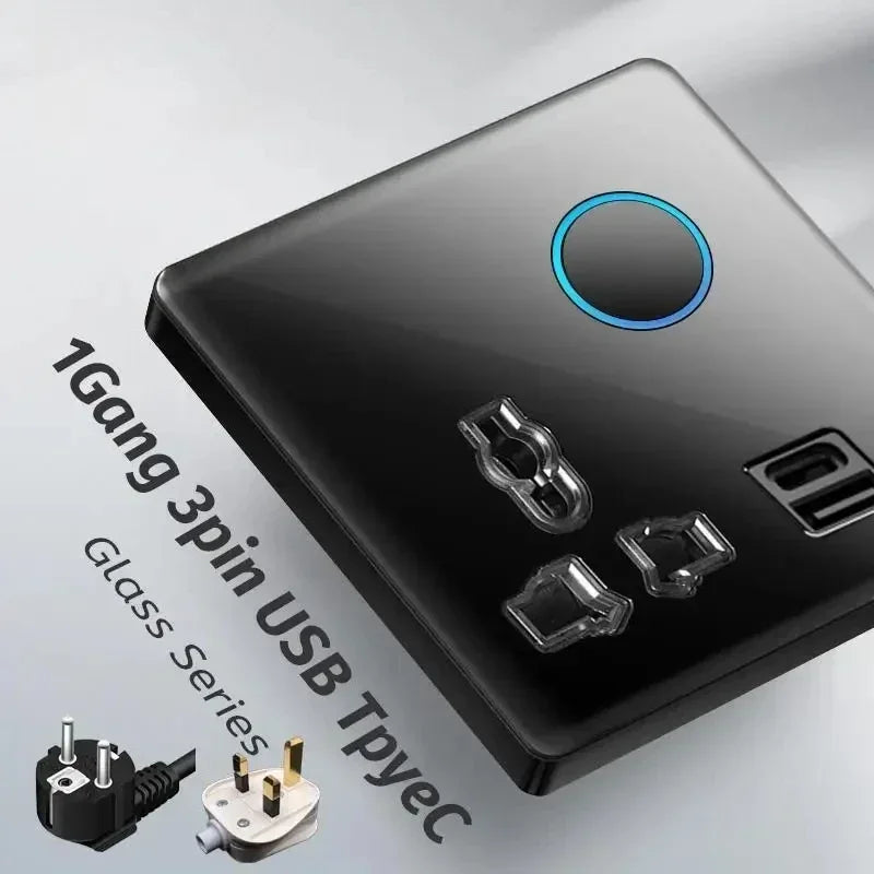 Tempered Glass Panel 1 2 3 4 Gang Wall Button Light Switch 1 2Way International universal LED Indicator reset point Power ON OFF