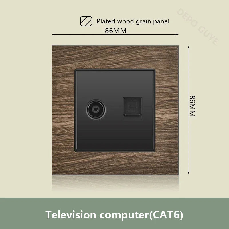 UK 18W Type-C Quick charge Dual Power Outlet,Universal Retro Wood Grain Electrical USB Socket,220V Electrical  Wall Light Switch