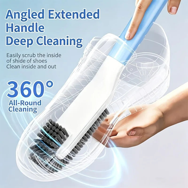 1pc Shoe Brush Long Handle Double Head Soft Hard Bristle 360° No Dead Corner No Damage to Shoes Multi-functional Cleaning.