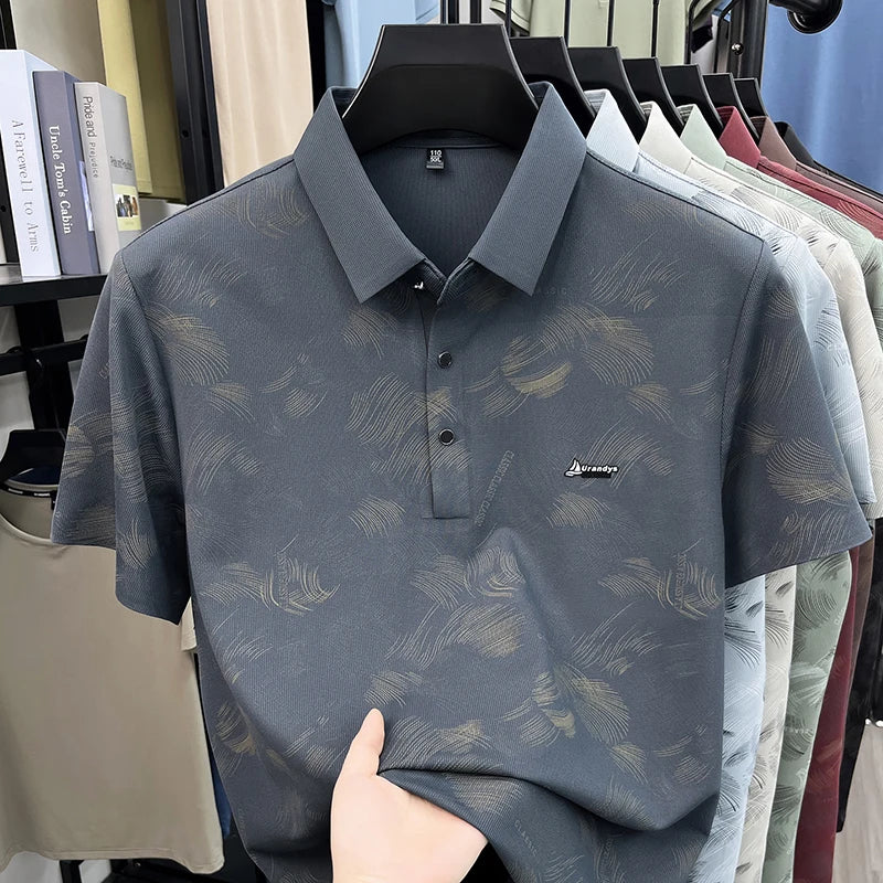 Man Summer Trend New Short-Sleeved Polo Shirt Lapel Button Letter Print High Quality Tops Casual Fashion Breathable MensClothing