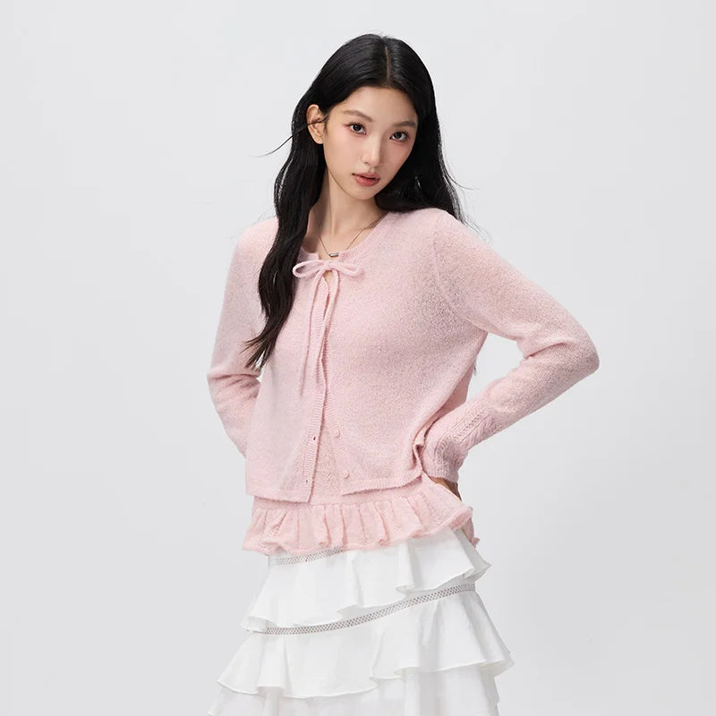 Semir Women Cardigan Lace Cami Short Knit Two Piece Sweet Elegant Casual Style Autumn Sweater Outdoor Wear 2026