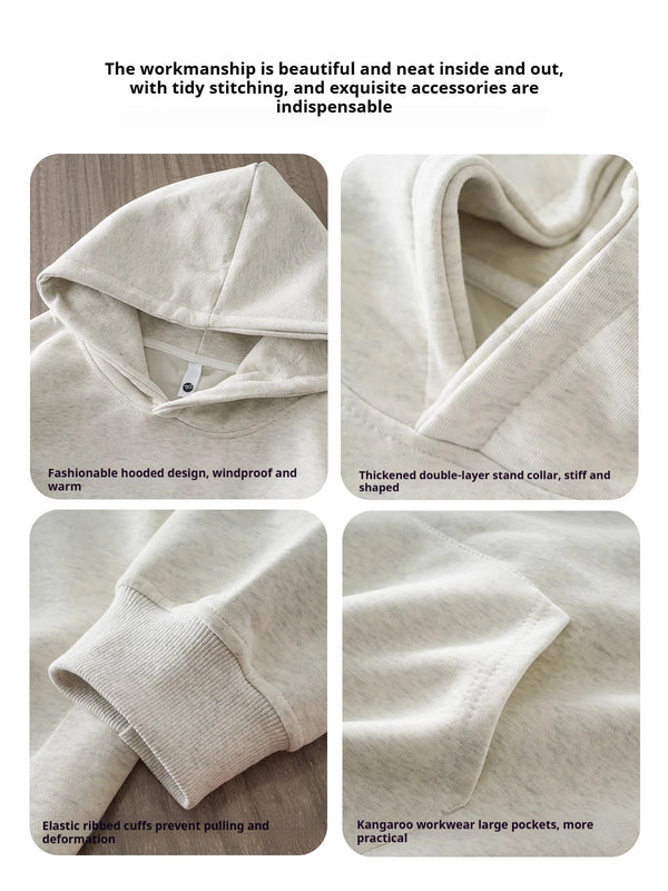 DUKEEN 460gsm Men's Hooded Sweatshirt 2025 Autumn and Winter Fashion Solid Color Long Sleeve Fleece Sports Basic Outerwear