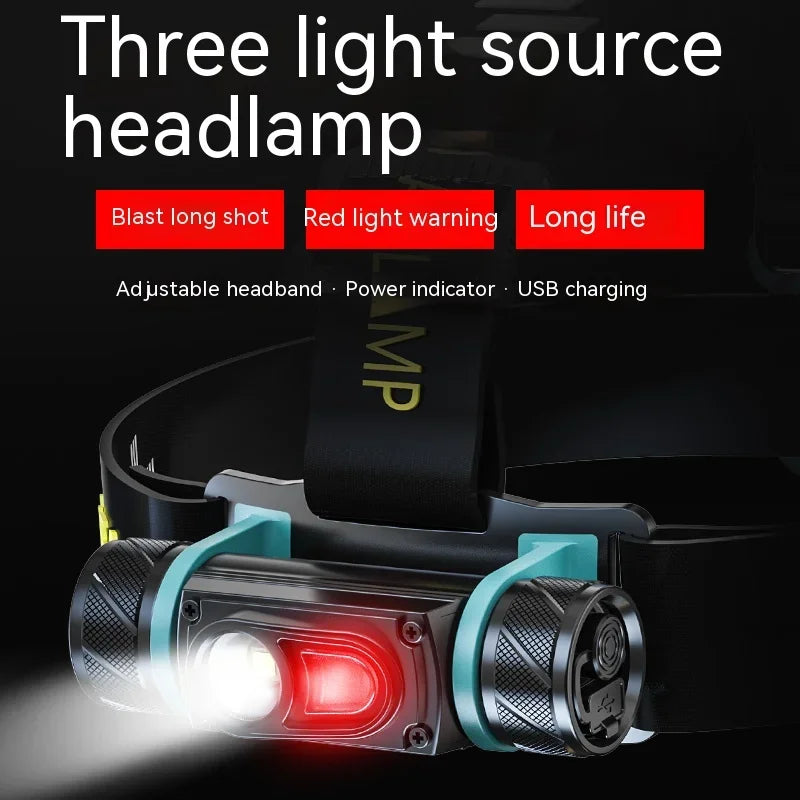 ចង្កៀងមុខ LED ដែលអាចសាកបានដោយ USB ធន់នឹងទឹក ថ្មភ្ជាប់មកស្រាប់ 18650 ពិលដ៏មានអានុភាព