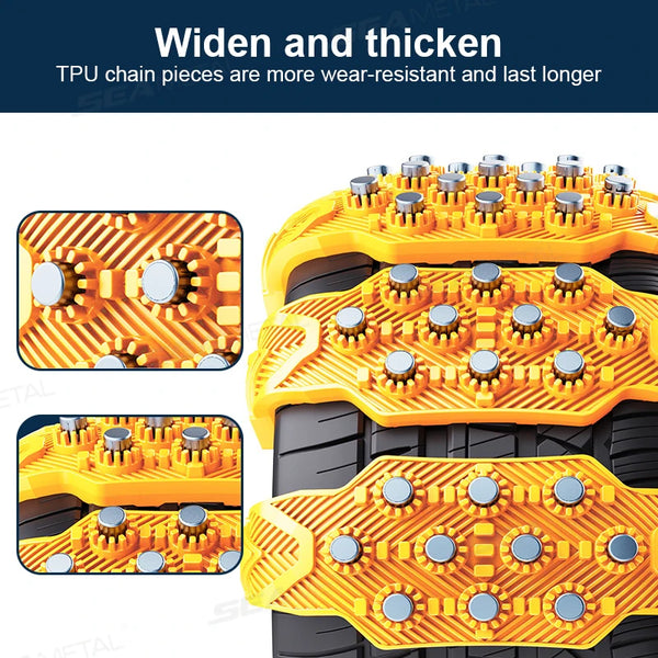 SEAMETAL Universal Car Snow Tire Chains Quick Install TPU Anti-Slip Ice Mud Studded Chains for Sedan SUV Winter Safe Driving
