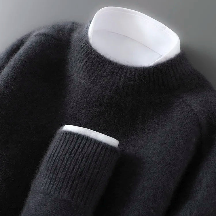 100% Australian Wool Men's New Half Turtleneck Sweater, Flat Seven-Needle Thickened Saddle Shoulder Half High Pullover