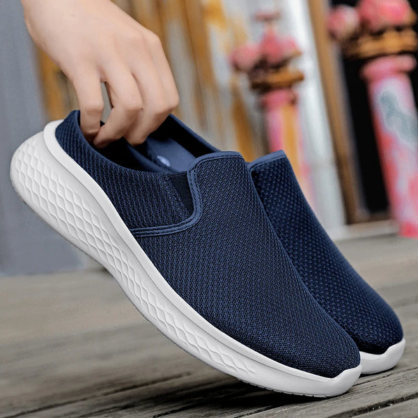 Men Backless Slip On Mules Shoes Breathable Mesh Upper Thick Lightweight EVA Sole Non-slip Casual Walking Slide Sneakers