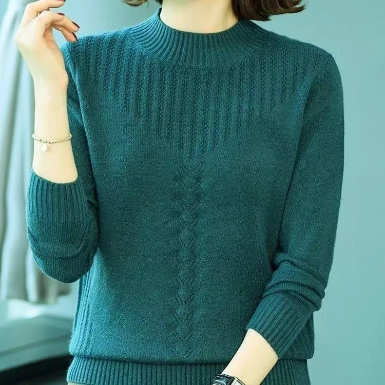 Knitting Bottoms Shirt Warm Spring Autumn Sweater New Women Half-Turtleneck Twisted Flowers Pullover Sweaters Winter Pull Femme