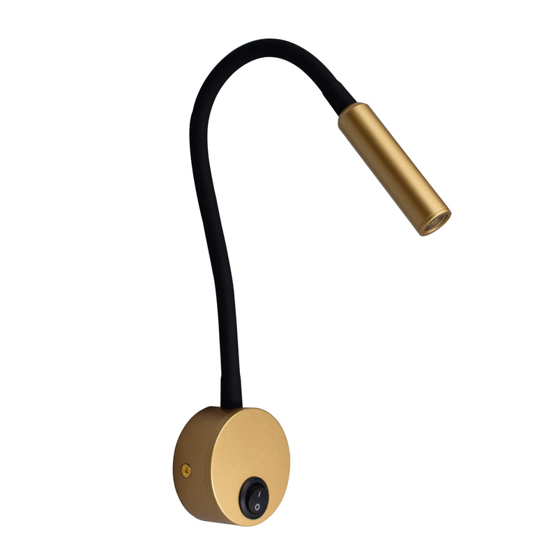 JOYINLED Black/Gold 3W Gooseneck Wall Lamp Flexible Adjustable with Switch Work Study Sconce Bedroom Bedside Reading Night Light