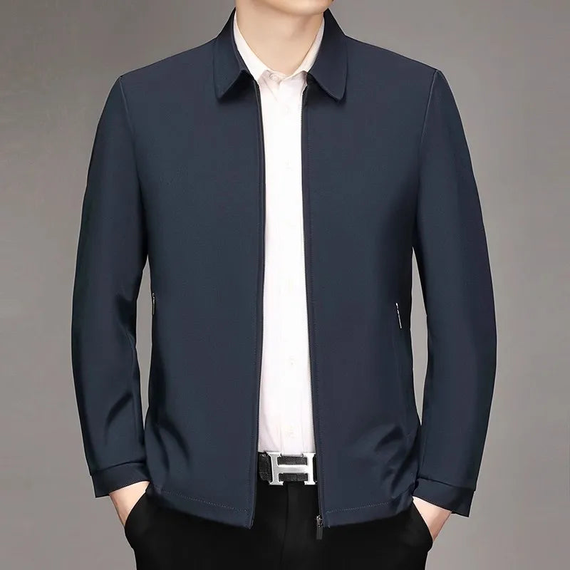 2026 New Men's Red Long-sleeve Collared Jacket, Black Single-breasted Casual Coat, Navy and Khaki Tops.