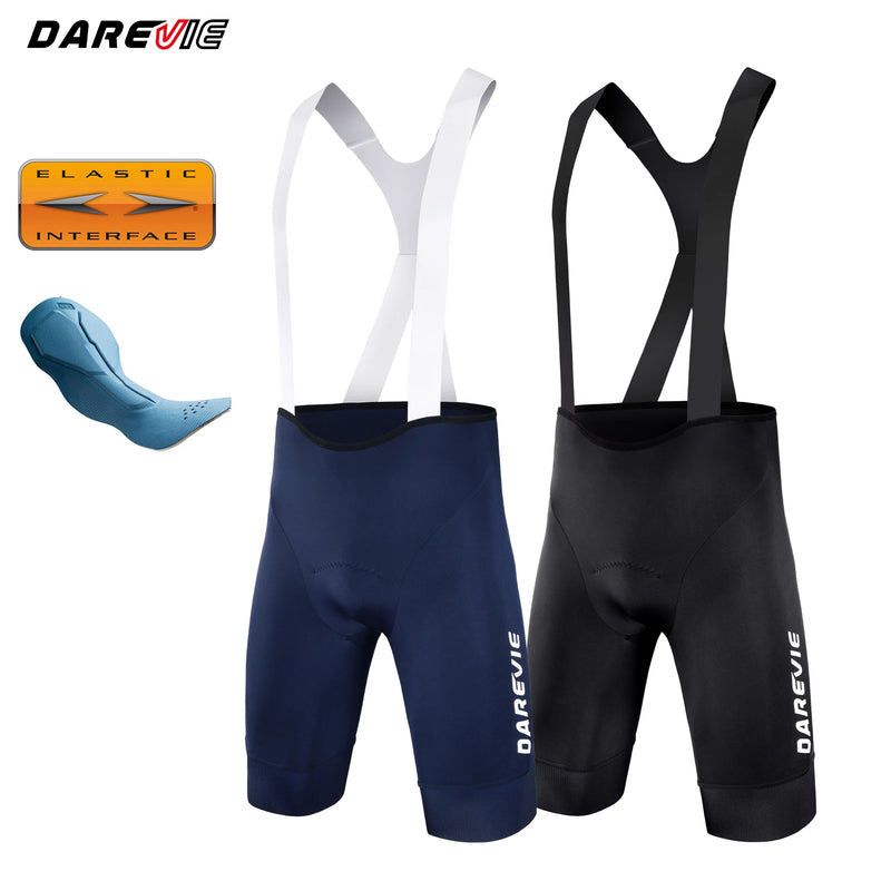 ខោខ្លីជិះកង់បុរស DAREVIE Bretelelle អ៊ីតាលី Elastic Interface® Pad Recycle PRO Level Bib ខោខ្លីទំហំ 6.5CM សម្រាប់ជើង Gripper