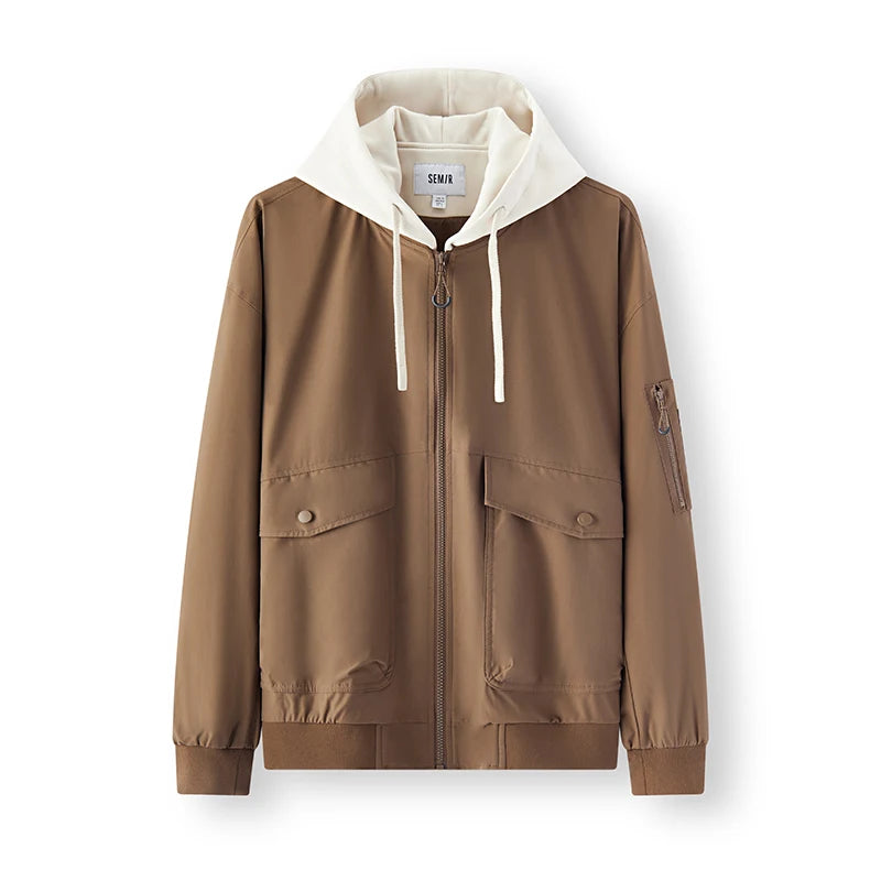 Semir Men Jacket Hooded Faux Layer Colorblock Street Casual Style Loose 2026 Autumn Outerwear Layered Trendy Daily Wear