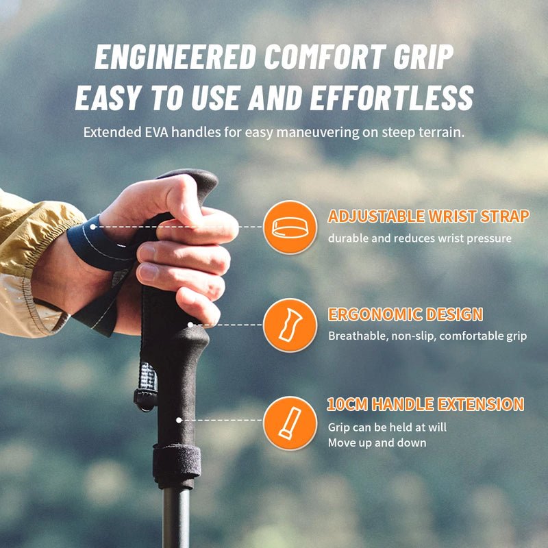 Naturehike Long Wind Trekking Poles Carbon Fiber 7075 Aluminum Alloy Five-section Folding Lightweight Walking Sticks Climbing