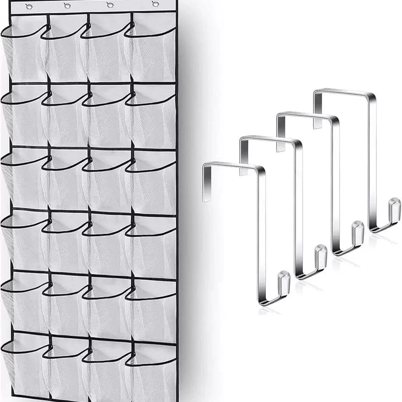 12 Pocket Shoe Cabinet with Large Mesh Pockets on the Door, and a Storage Bag with Hanging Pockets Behind the Door for Shoe St