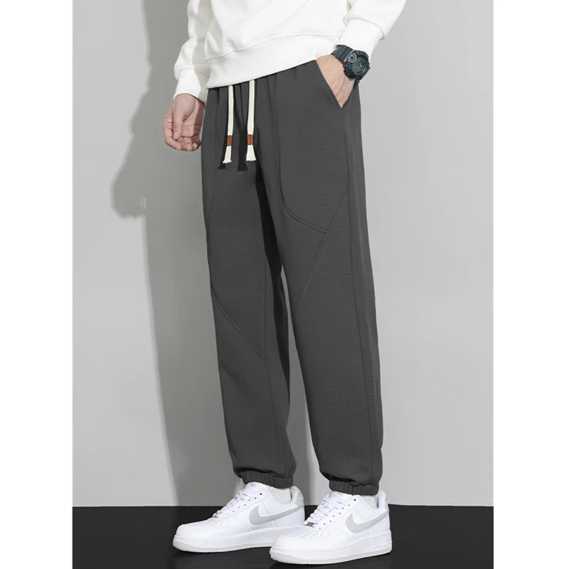 2026 New Men's Blue Drawstring Casual Pants,Fashion Patchwork Trousers,Black,Dark Gray Pant, Asian Size M-5XL, 6XL, 7XL, 8XL