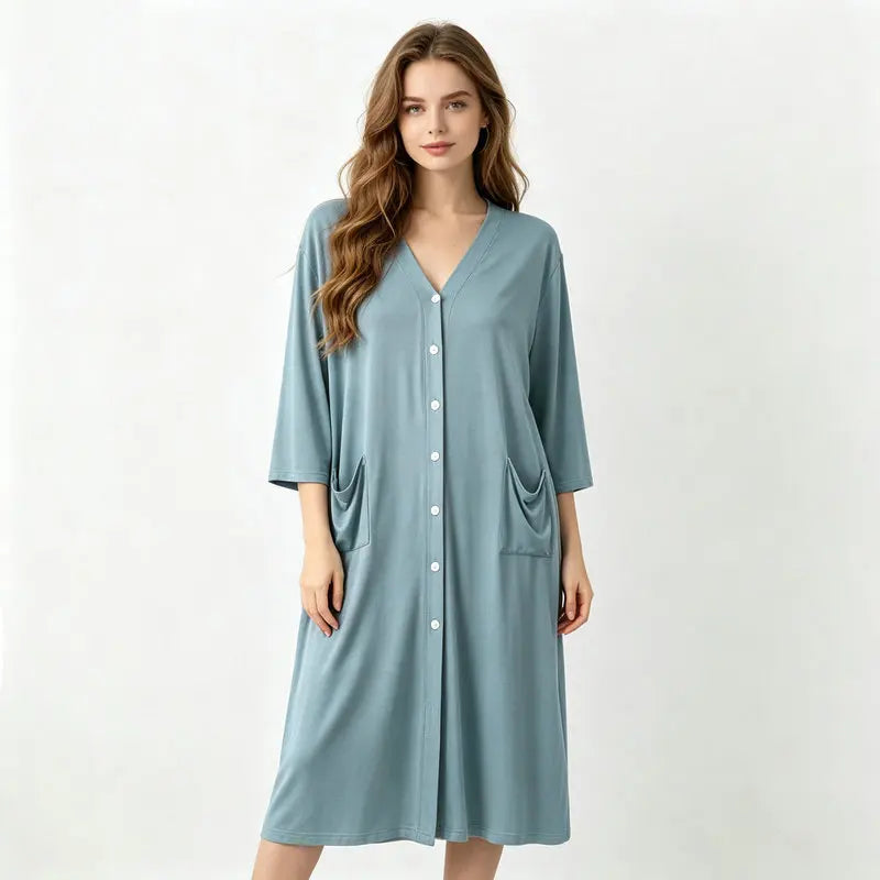 Modal Women's Nightgown Button Design Night Dress Woman Nightie Summer One Piece Pajamas Nighty Loose Nightwear Ladies Sleepwear
