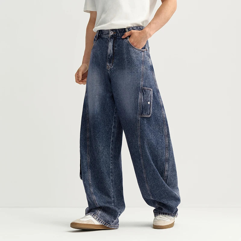 Semir Men Jeans 2026 Retro Washed Wide Leg Cargo Curved Barrel Loose 2026 Autumn Denim Pants Slim Look Street Casual Style