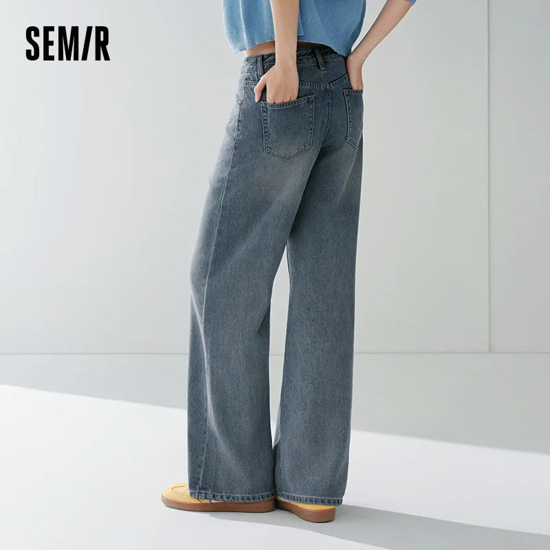 Semir Soft Jeans Women 2026 Spring Distressed Loose Flare Leg Retro Style WIde Leg Casual Trendy Long Trousers