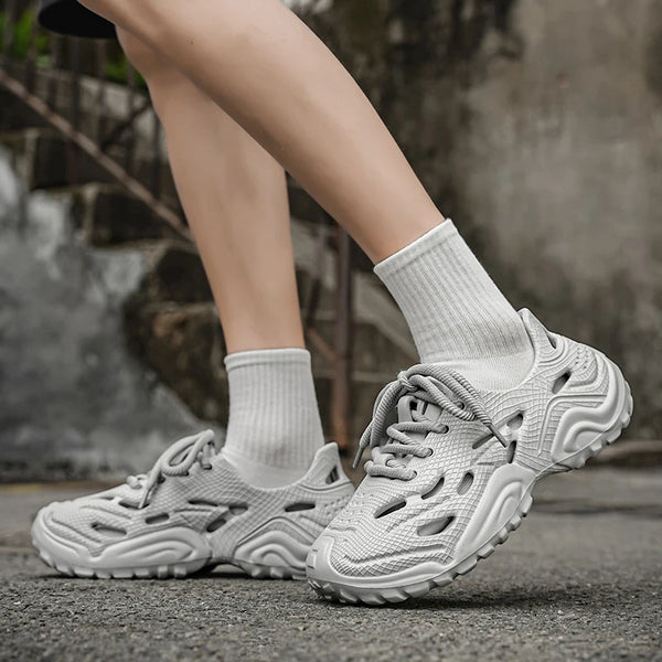 Men's breathable casual Lace up sandals summer new soft-sole outdoor Garden shoes waterproof fashion hole shoes sports slippers