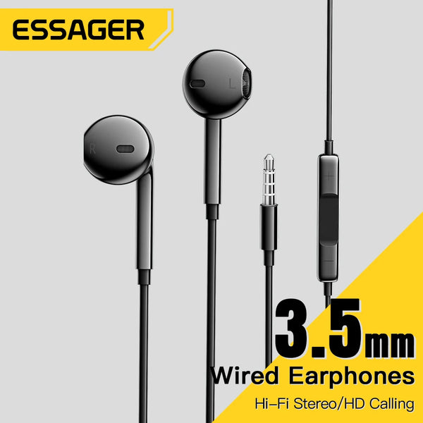កាសស្តាប់ត្រចៀក Essager 3.5mm មានខ្សែ កាសស្តាប់ត្រចៀកក្នុងត្រចៀក មានមីក្រូហ្វូន កាសស្តេរ៉េអូ ការគ្រប់គ្រងក្នុងខ្សែសម្រាប់ទូរស័ព្ទ