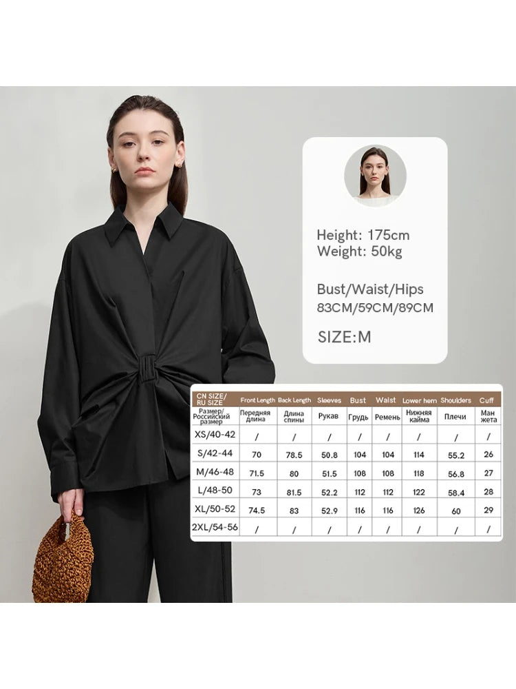 AMII Women's Blouse 2026 Autumn New Elegant Long Sleeves Shirts Woman Clothes Casual Bow V-neck Pleated Ladies Tops 12553041