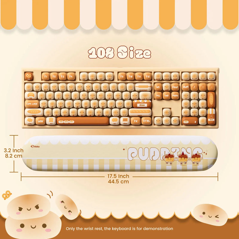 Akko Pudding Buns Keyboard Wrist Rest Pad Ergonomic Soft Foam Lycra + PU Easy Typing Pain Relief Anti-slip for Office Home Gamer
