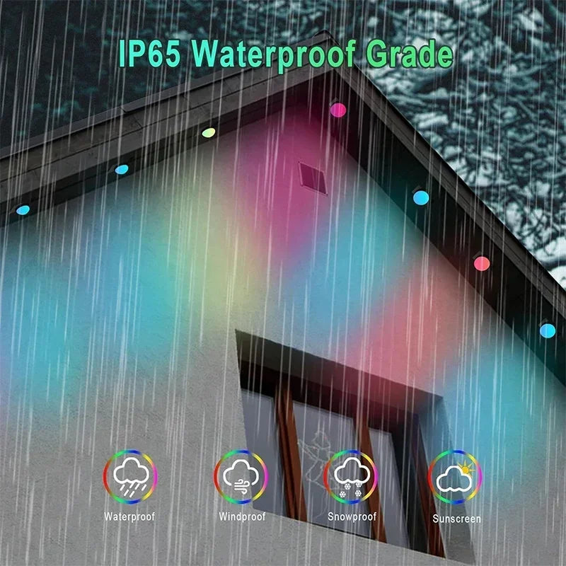 ភ្លើង LED RGB Eaves IP65 ភ្លើងខ្សែឆ្លាតវៃក្រៅផ្ទះ ភ្លើងខ្សែពណ៌ DIY សម្រាប់ដំបូលផ្ទះ រានហាល ហាឡូវីន បុណ្យណូអែល