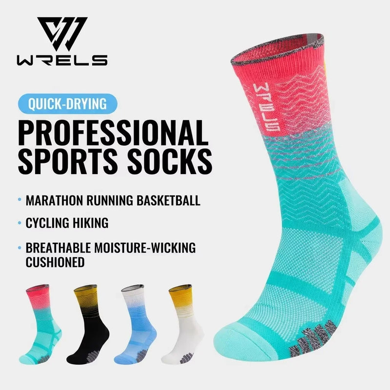 WRELS 1/2/3 Pairs Compression Sports Socks Thick Cushioned Crew Socks Men Youth Arch Support Moisture Wicking Basketball Socks