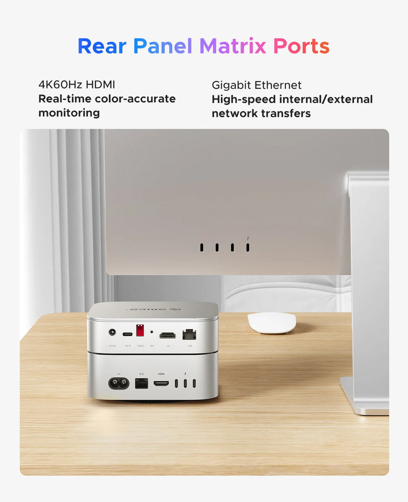 ORICO 10Gbps Docking Station Dual M.2 SSD Enclosure Hub 4K60Hz-HDMI PD60W offline Clone Expansion With Cooling Fan For Mac Mini