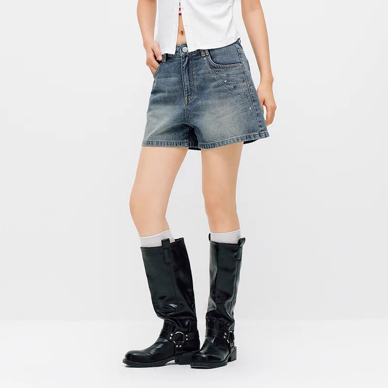 Semir Women Shorts Rhinestone Vintage Street Denim Shorts 2026 Summer Fashion Casual