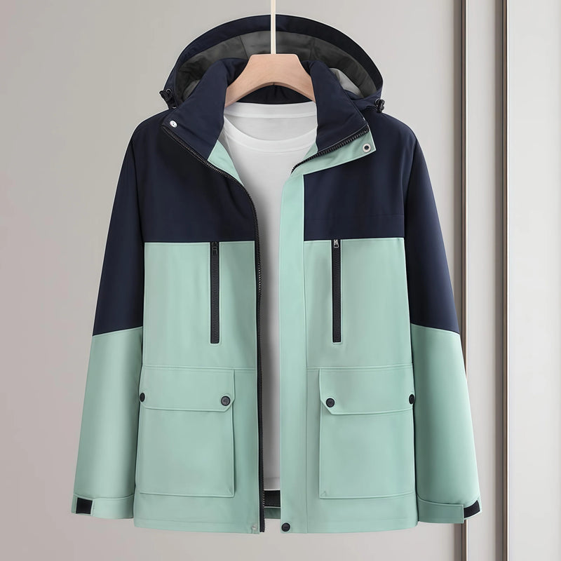 Windproof and Waterproof Detachable Cap Color-blocked workwear graphene heat-resistant integrated raincoat with fleece