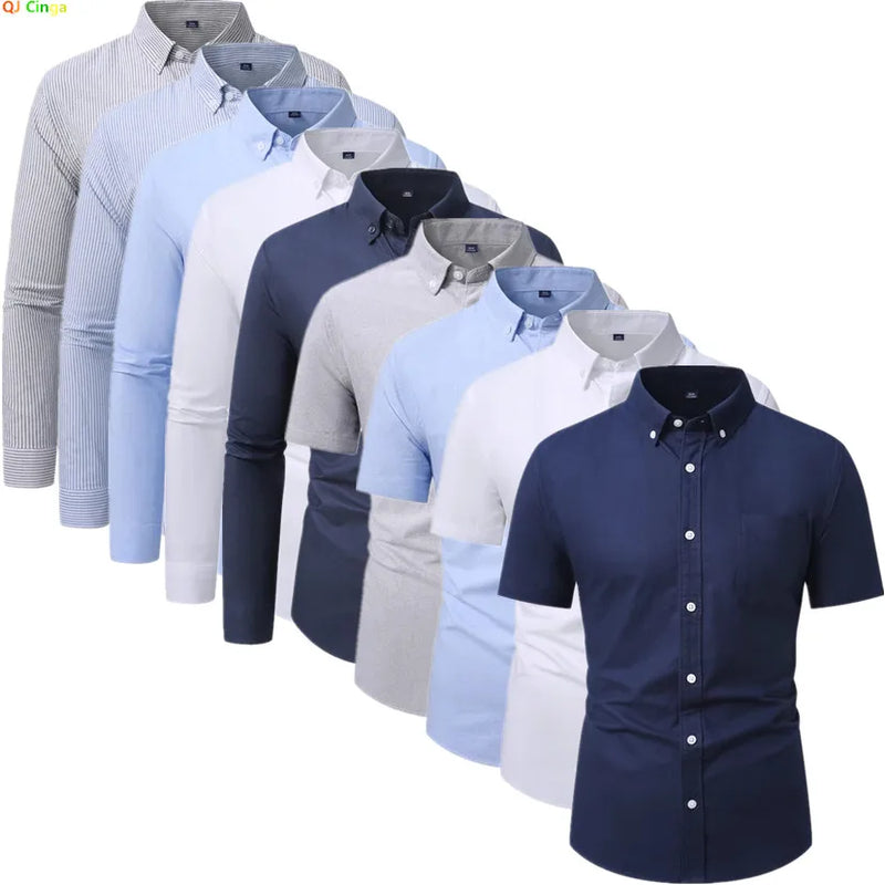 Button Down Collar Men's White Long Sleeve Cotton Shirt, Oxford Spun Business Casual Shirts,Asian Size M-4XL,Gray Blue Available