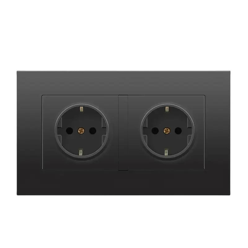Black PC European Standard Dual 16A Wall Socket with Usb Charging Port, USB Plug Adapter 220V Power Socket Strip 146mm*86mm
