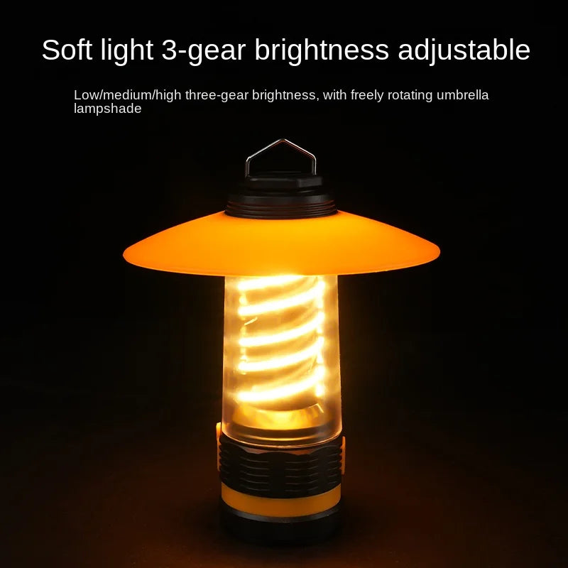 ចង្កៀងបោះតង់ LED ចល័តដែលអាចបន្ថយពន្លឺបាន ធន់នឹងទឹក សាកថ្មដោយ USB ភ្លើងសន្សំសំចៃថាមពលសម្រាប់ឧបករណ៍ក្រៅផ្ទះ សម្ភារៈបោះតង់ថ្មីៗ