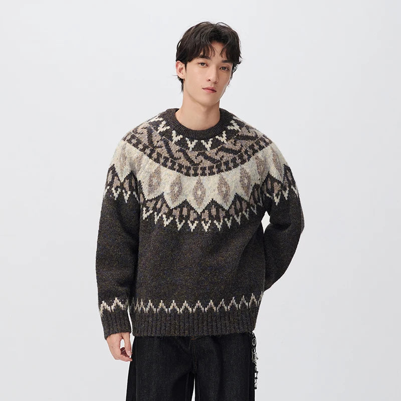 Semir Men Knit Sweater Geometric Jacquard Vintage Style Crew Neck 2026 New Winter Daily Wear Urban Casual Style