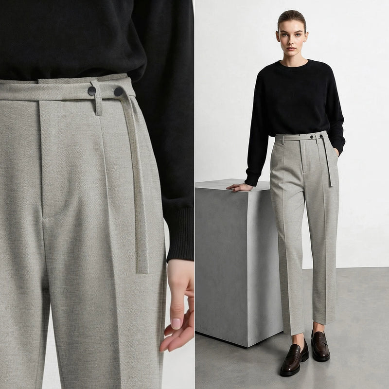 Amii Women Winter Pants Tapered Ankle Length Trousers Detachable Belt Sli Commuter Office Versatile Pants for Women 12624069