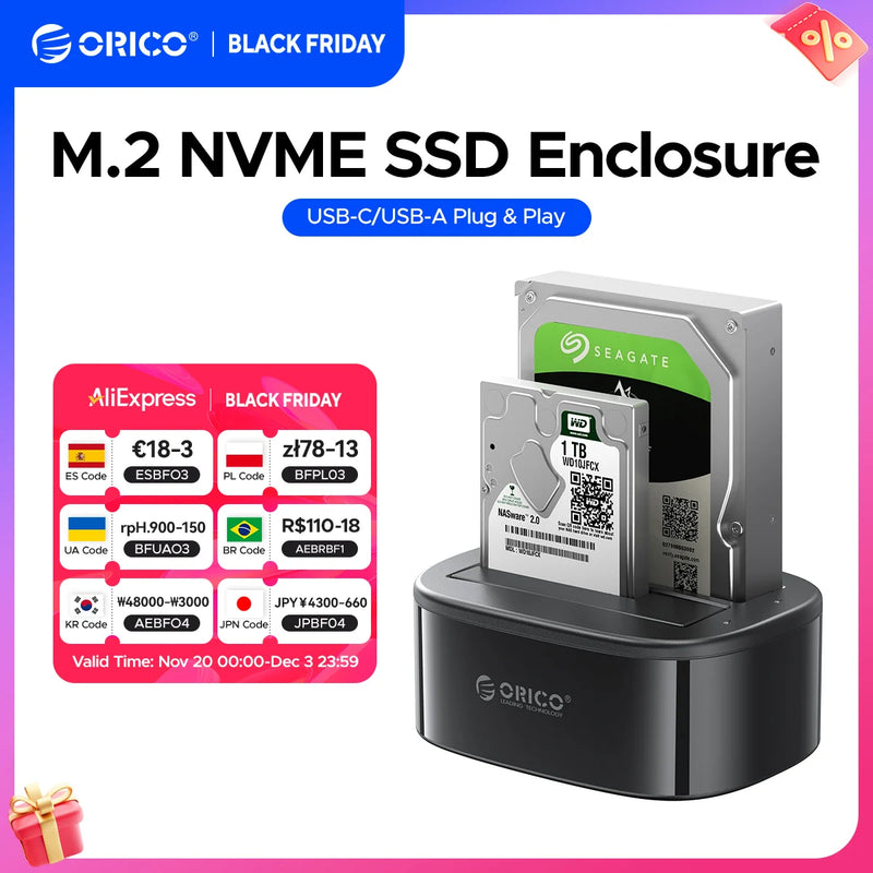 ORICO Dual Bay HDD Docking Station with Offline Clone SATA to USB 3.0 HDD Clone Docking Station for 2.5/3.5'' SSD HDD Enclosure