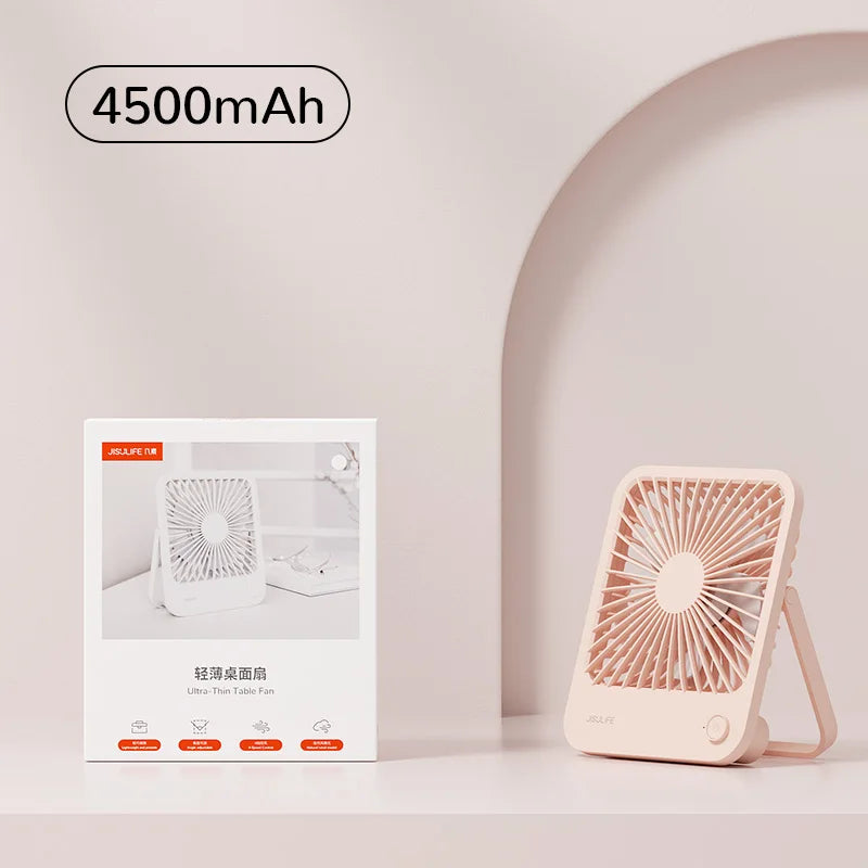 JISULIFE Portable Small Desk Fan Ultra Quiet Table Fan USB Rechargeable  Cooling Fan With 4 Speed Powerful Wind Offices Fan