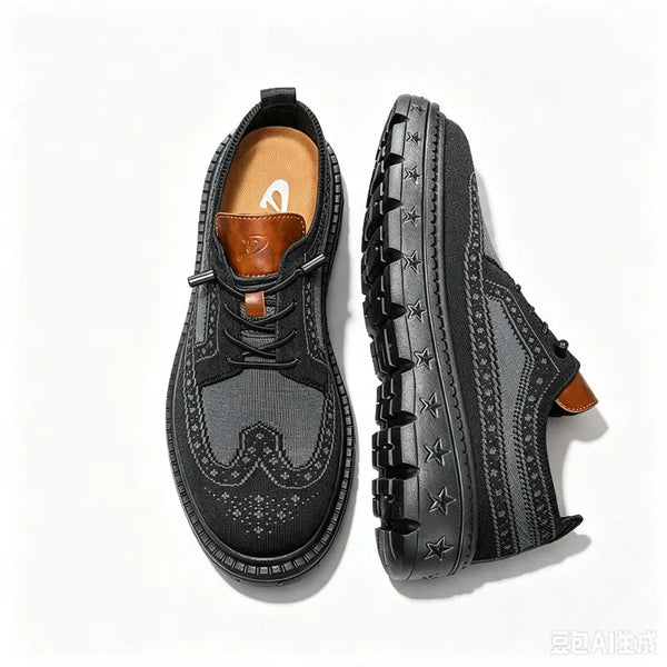 Plus Big Size 50 51 52 53 54 Men's Fly Knit Wingtip Brogue Casual Shoes Breathable Platform Walking Oxfords Lightweight Sneakers