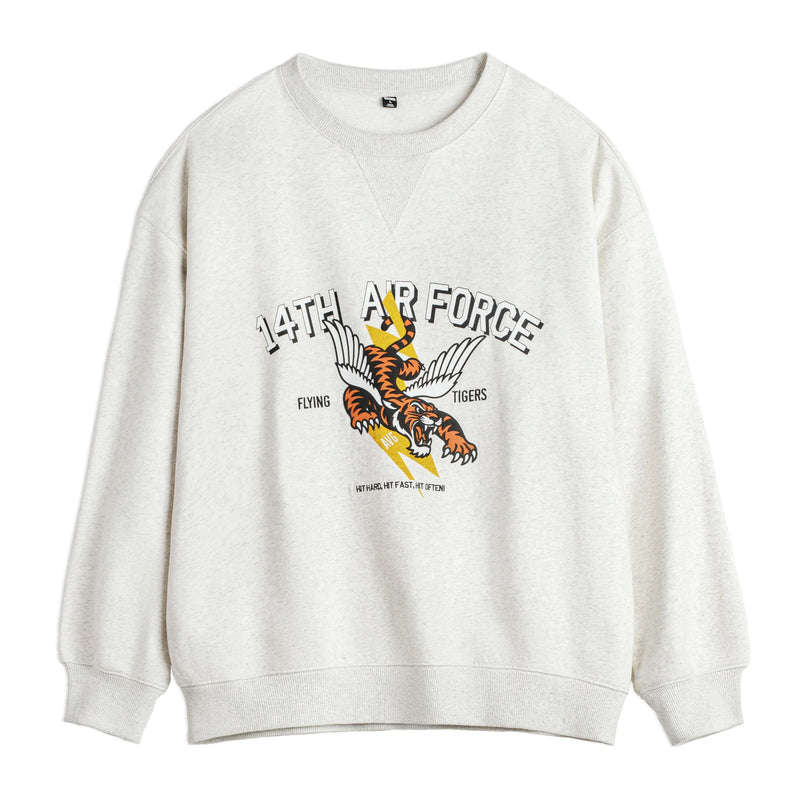 Maden Men's Vintage Print Sweatshirt Light Grey Loose Fit Knit Pullover Long Sleeve Round Neck Casual Top for Spring and Autumn